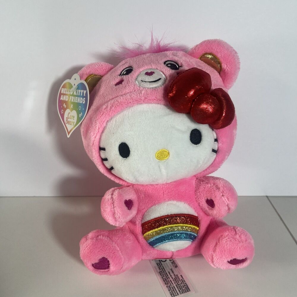 Care Bears Hello Kitty Dressed As Cheer Bear 9 inch Plush NEW With Tags